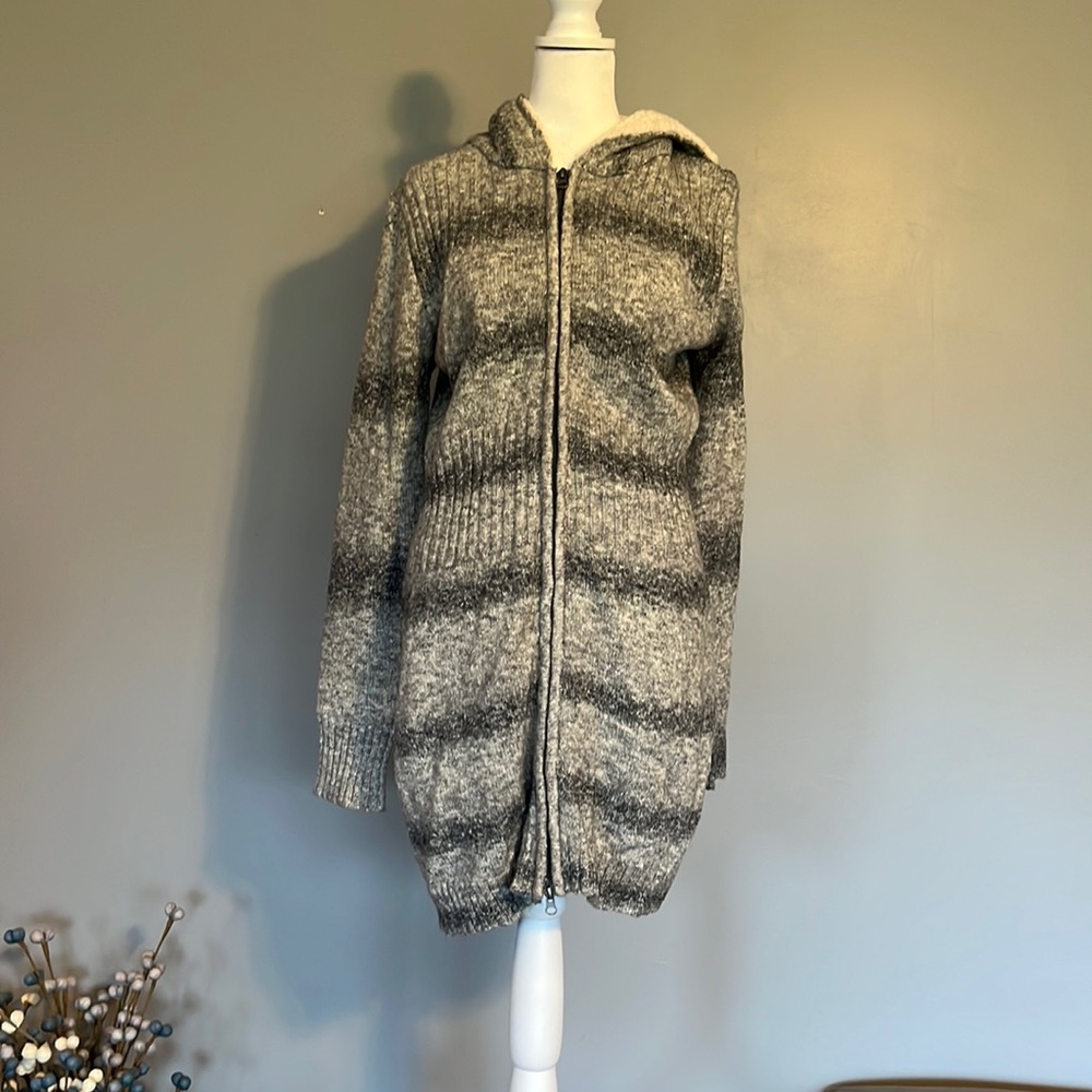 Soybu Zip up Sweater Dress with Fleece Lined Hood, Size Medium